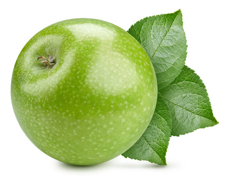 One green apple. Apple full macro shoot fruit healthy food ingredient on white isolated. Clipping path suitable for packageの写真素材