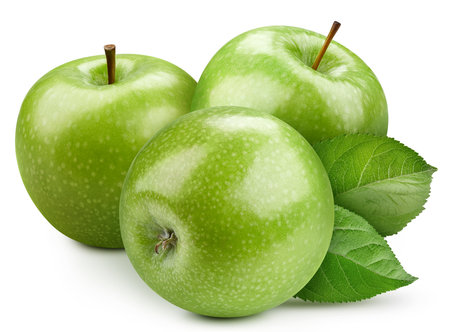 Green apple. Apple full macro shoot fruit healthy food ingredient on white isolated. Clipping path suitable for packageの写真素材