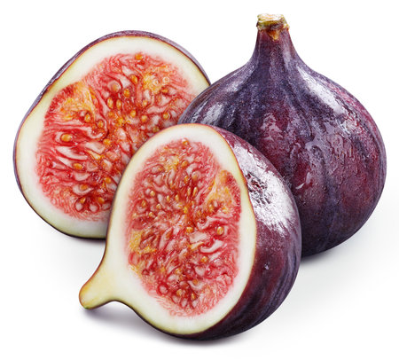 Figs isolated on white background. Taste fig with clipping path. Image stack full depth of field macro shotの写真素材