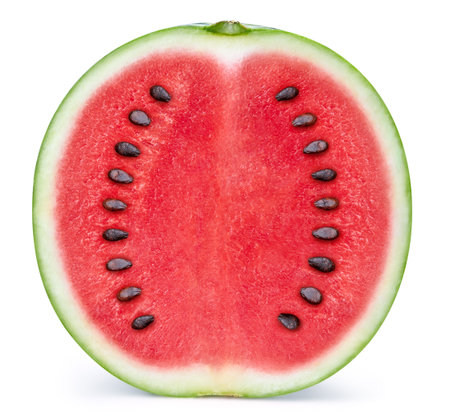 Isolated watermelon. Fresh organic watermelon isolated clipping path. Watermelon macro studio photo. High End Retouchingの写真素材