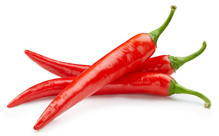Red hot natural chili pepper. Organic fresh chili pepper isolated on white. Full depth of fieldの写真素材