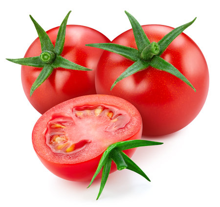 Organic tomato isolated on white background. Taste tomato with clipping pathの写真素材