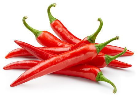 Hot chili peppers. Peppers chili full macro shoot food ingredient on white isolated. Clipping path hot chili peppersの写真素材