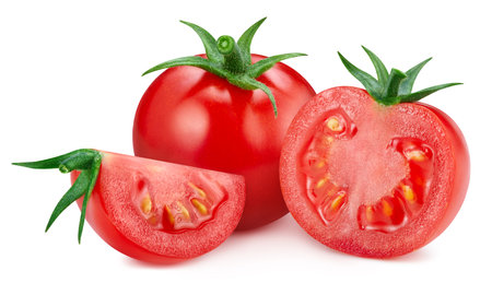 Fresh tomato vegetable. Red tomatoe isolated on white background. Tomatoe with clipping pathの写真素材