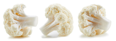Cauliflower collection. Cauliflower set on white background. Organic cauliflower cabbage isolated on white background.の写真素材