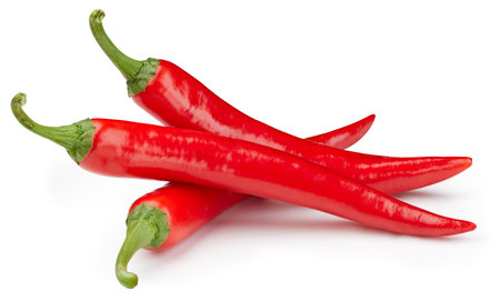 Red hot natural chili pepper. Chili clipping path. Organic fresh chili pepper isolated on white. Full depth of fieldの写真素材