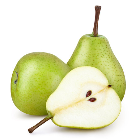 Ripe pears fruit on whiteの写真素材