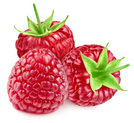 Organic raspberry isolated on whiteの写真素材