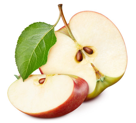 Red apple half isolated on whiteの写真素材