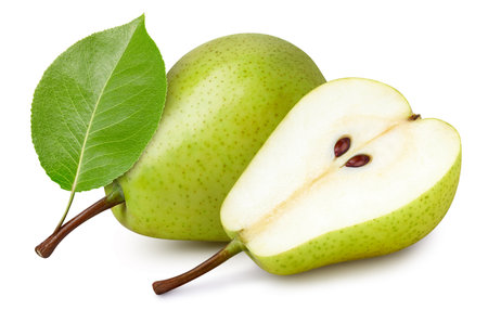 Pear isolated on white background. Pear and half pear on white background.の写真素材