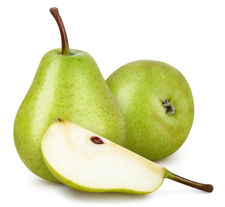 Fresh pear fruit. Green pear isolated on white background.の写真素材