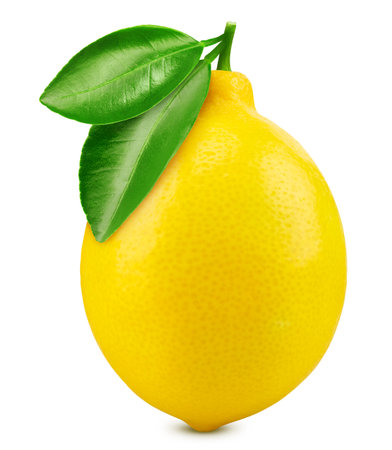 Lemon fruit with lemon leaf isolated on white background.の写真素材