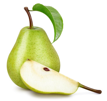Pear and half pears on white background. Pear isolated on white background.の写真素材