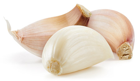 Garlic cloves isolated on white background.の写真素材
