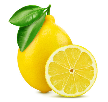 One lemon and a half lemon fruits isolated on white background. Isolated cut lemons.の写真素材