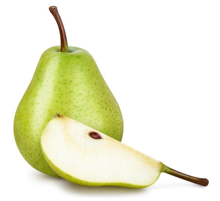 Fresh pear fruit. Green pear isolated on white background.の写真素材