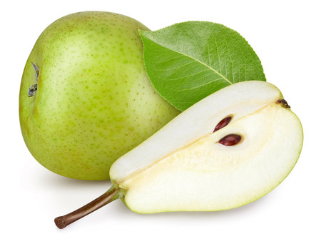 Pear isolated on white background. Pear and half pear on white background.の写真素材