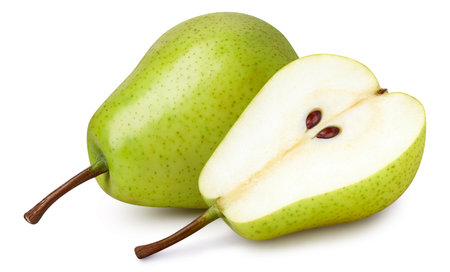 Fresh pear fruit. Green pear isolated on white background.の写真素材