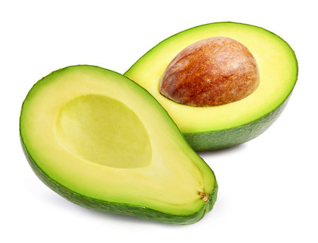 Fresh organic avocado isolated . Avocado macro studio photo. Isolated peach.の写真素材