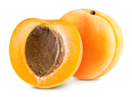 Whole and half apricot on white background. Apricot isolated on white background.の写真素材