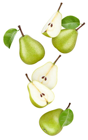 Pear and half pears on white background. Pear isolated on white background. Pear with clipping pathの写真素材