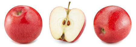 Red apple collection. Fresh organic apple isolated on white background. Apple set with clipping pathの写真素材