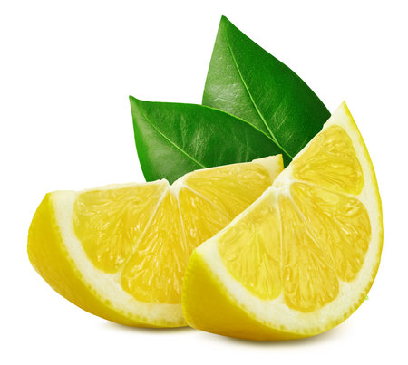 Lemons and leaves, isolated on white background. Full depth of field. Lemon With clipping pathの写真素材