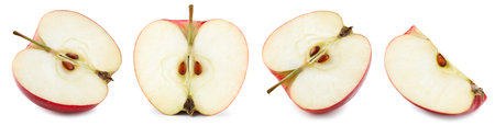 Apple half collection. Fresh organic apple isolated on white background. Apple set with clipping pathの写真素材