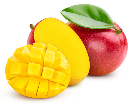 Fresh mango isolated on white background. Clipping path mango. Mango macro studio photoの写真素材