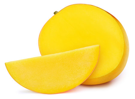 Mango with mango slice isolated on white background. Mango with clipping pathの写真素材