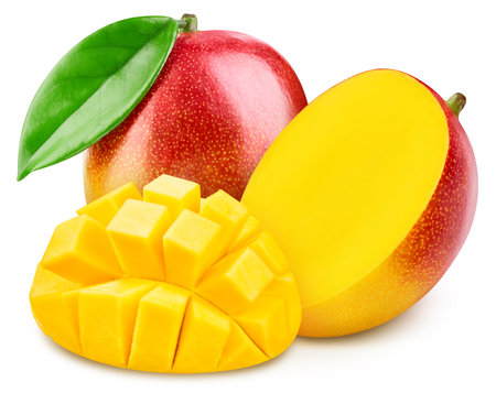 Fresh mango isolated on white background. Fresh mango leaf.の写真素材
