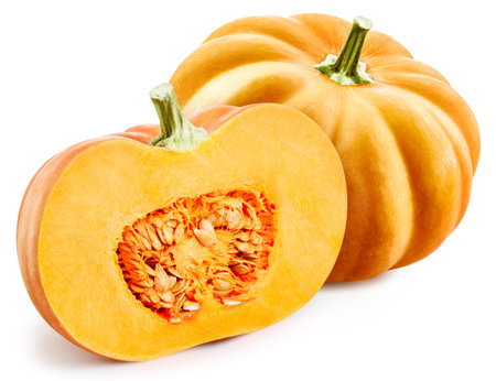 Pumpkin isolated on the white background. Pumpkin half. Fresh pumpkin fruits isolated on white backgroundの写真素材