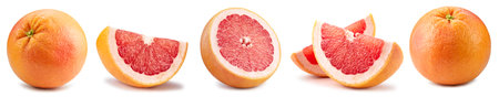 Grapefruit and grapefruit half isolated on white background. clipping path grapefruit. Grapefruit collection macro studio photoの写真素材
