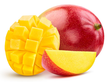 Fresh mango isolated on white background. Clipping path mango. Mango macro studio photoの写真素材