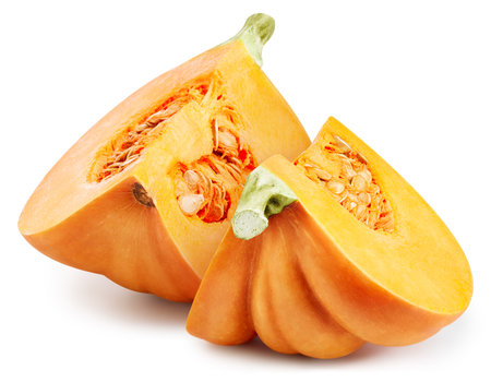 Fresh pumpkin slice isolated on white background.の写真素材