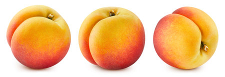 Peach collection. Peach isolated on white background. Peach macro. With clipping pathの写真素材