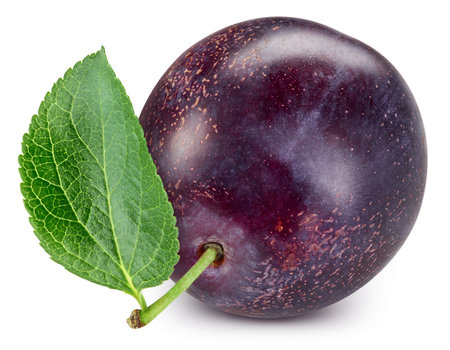 Plum. Plum isolated on white background. Plum macro. With clipping pathの写真素材