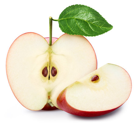 Fresh apple isolated on white background. Red apple leaves.の写真素材