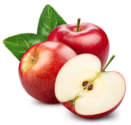 Red apple isolated on white background. Taste apple with leaf.の写真素材