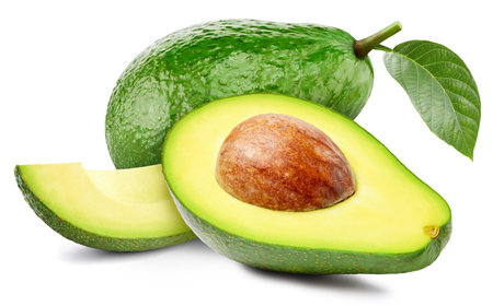 Avocado isolated on white background. Taste avocado with leaf.の写真素材