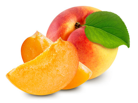 Apricots. Apricot isolated on white background. Apricot macro.の写真素材