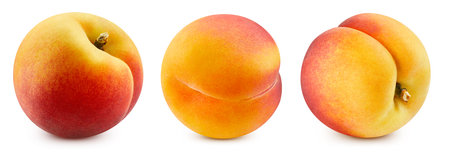 Peach collection. Peach isolated on white background. Peach macro.の写真素材