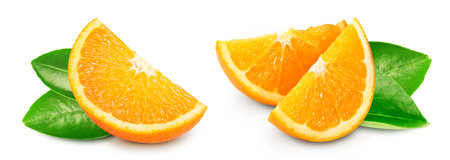Orange slice isolated on white background. Taste orange with leaf. Orange collectionの写真素材