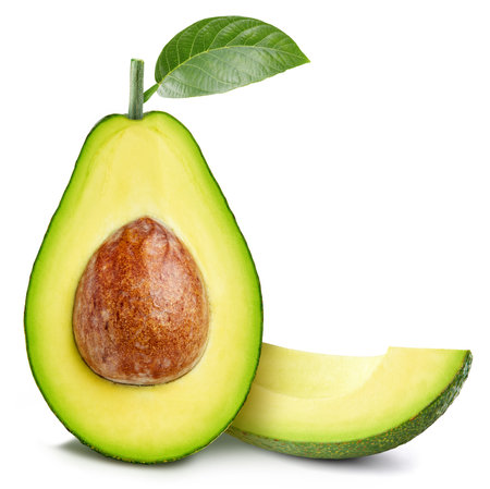 Avocado isolated on white background. Taste avocado with leaf.の写真素材