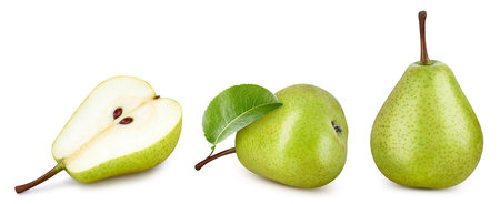 Green pearl collection. Fresh organic pear isolated on white background.の写真素材