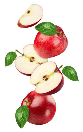 Flying apple isolated on white background.の写真素材