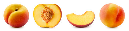 Peach set clipping path. Collection peach isolated on white.の写真素材