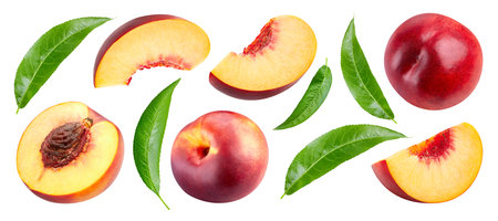 Peach collection Clipping Path. Peach isolated on white background. Big set fresh peach fruits. Professional studio macro shootingの写真素材