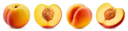 Peach Clipping Path. Ripe whole Peach isolated on white background. Peach macro studio photoの写真素材