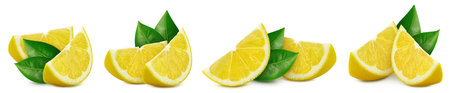Collection lemon isolated on white background. Taste lemon with leaf.の写真素材
